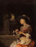 Godfried Schalcken Young Woman Weaving a Garland oil